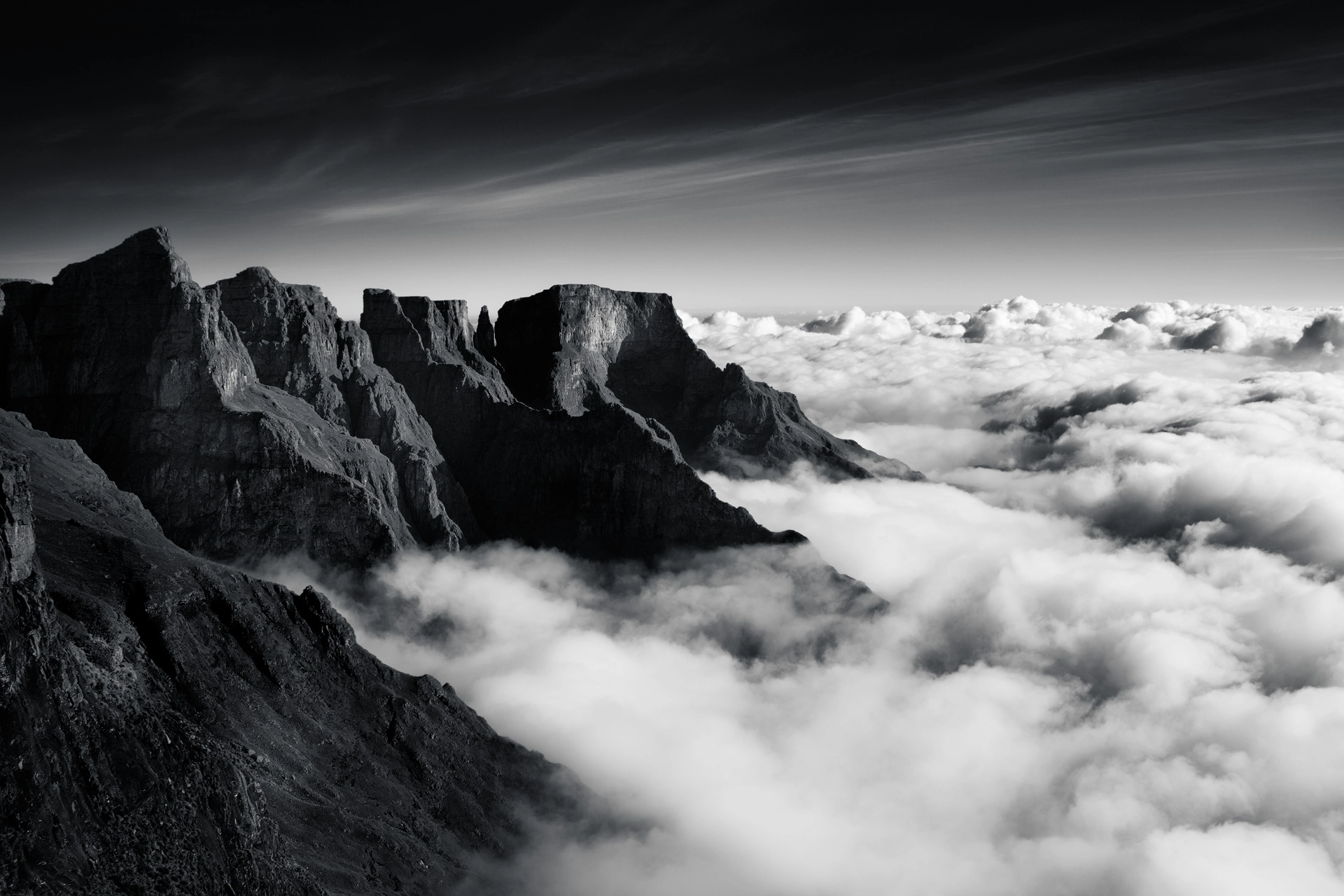 Fine Art Black-and-White Landscape Photograph of the Drakensberg Mountain in Southern Africa