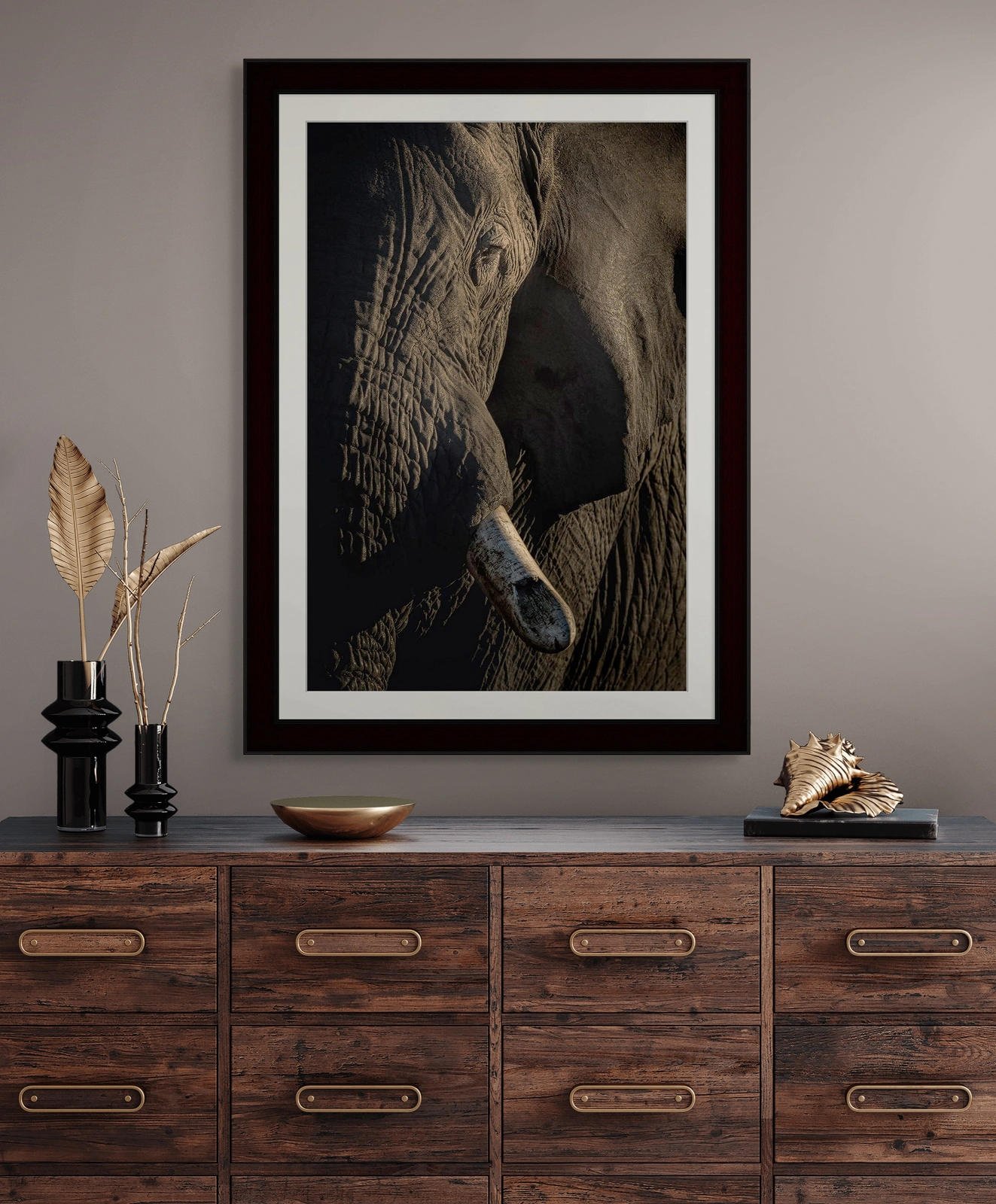 Framed Fine Art African Wildlife Photography Print of Resting Giant Elephant by Rudi van den Heever